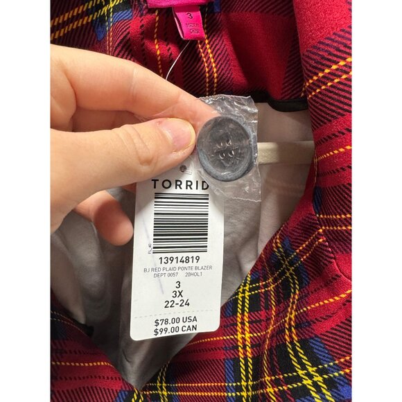 Torrid X Betsey Johnson Red Plaid Pointe Blazer Women Size 3 3X 22-24 - Picture 2 of 5